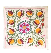 TABLE TOP - WALL HANGING - UZBEK SUZANI  27" x  28" - SILK EMBROIDERY ON COTTON
