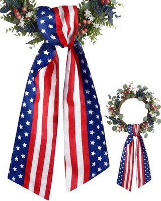 Patriotic Wreath Sash 2 Pack for Front Door, 55 x 5 Inch American Flag Stars and