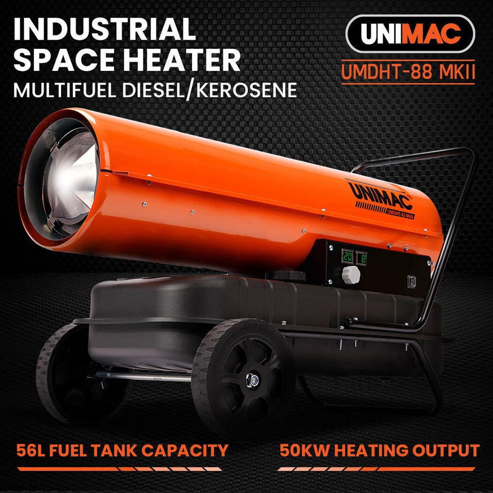 UNIMAC 50KW Industrial Space Heater Diesel Air Forced Blow Fan Portable Workshop