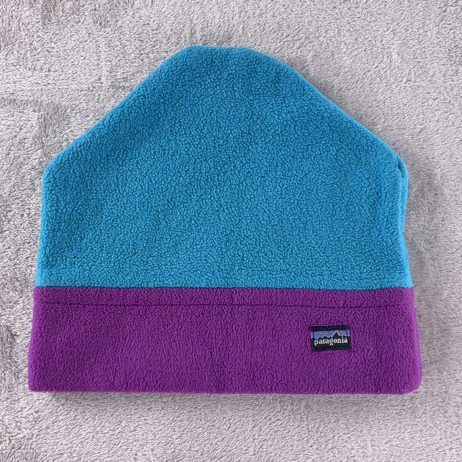 Patagonia Fleece Beanie Hat Mens Size Large Blue Purple Colorblock Vintage