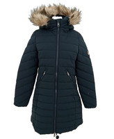 Superdry Fuji Series Women's Coat Size 12 Navy Faux Fur Hooded Pockets Lined New