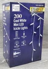 Home Accents Holiday 200 LED Icicle Lights Cool White 17.5ft Steady Lit NEW