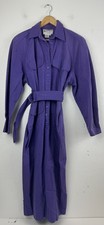 Vintage Nordstrom Brass Plum Purple Belted Dress Pockets Button Up Size 7