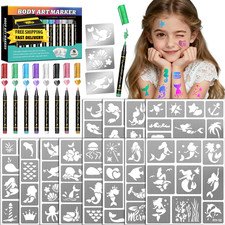 Mermaid Temporary Tattoo Markers for Kids, 8 Metallic Body Markers  141 Large F