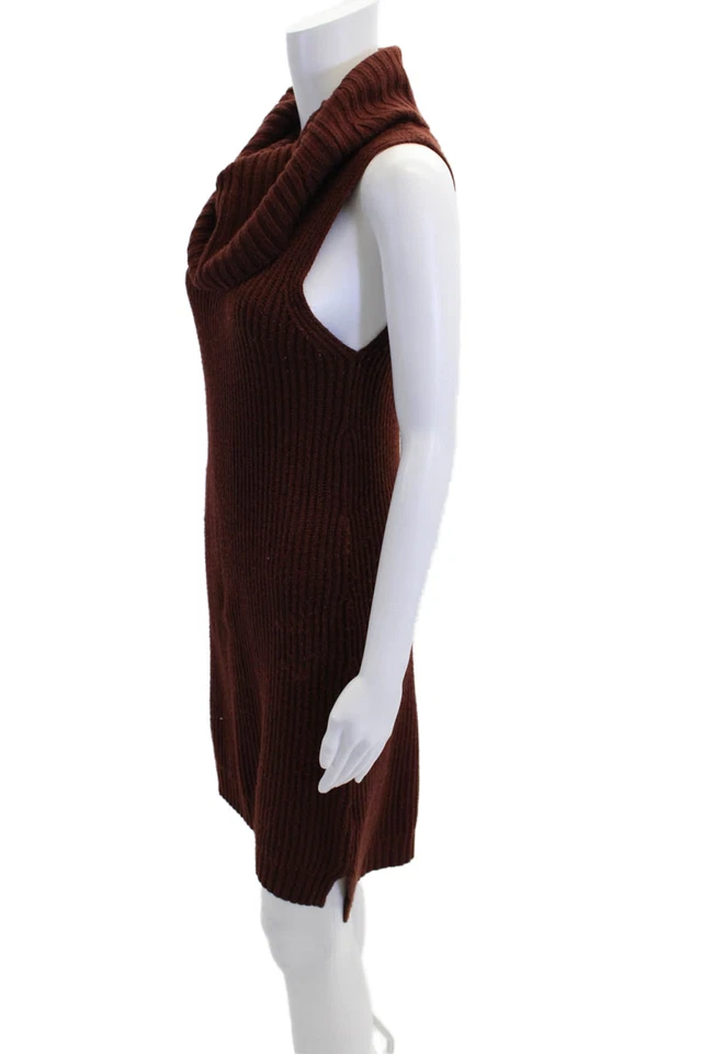 Vestido Suéter BB Dakota Para Mujer Tejido Sin Mangas Medio Pantorrilla Cuello Alto Marrón Talla S Foto 2 de 4