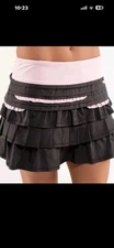 Lululemon Back On Track Tennis Skirt Skort Coal / Pig Pink Ruffles  10 Rare (K)