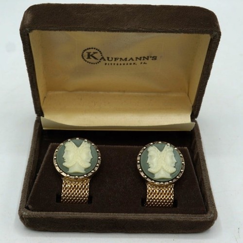 Swank Mens Kaufmann's Department Store Cufflink Set Doubled Headed Cameo