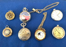 Vintage Pocket Watches Parts Art Project Mixed Brands Styles As Is Lot of Seven