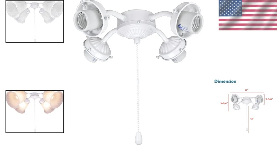 Durable Ceiling Fan Light Kit with 4 LED Lights & Pull Chain - Easy Installation - Image 2 of 4