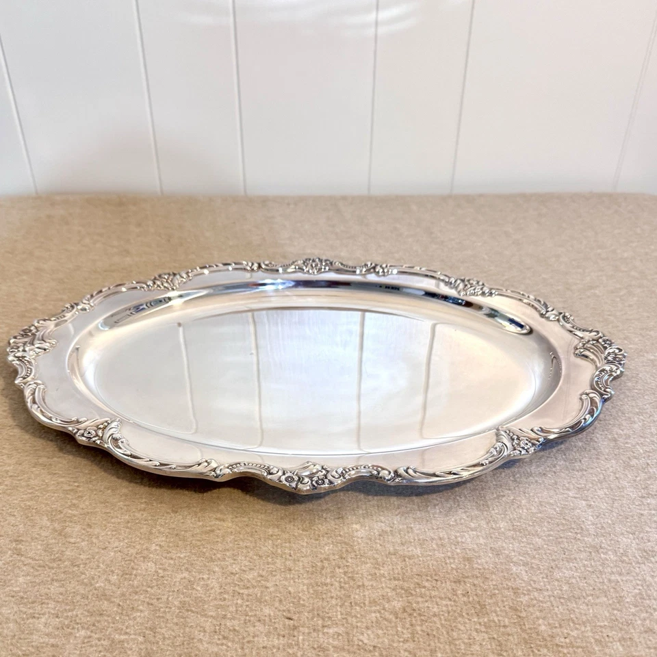 Bandeja plateada Reed & Barton 1106 Tara Hall 18,5” bandeja ovalada vintage ornamentada Foto 2 de 4