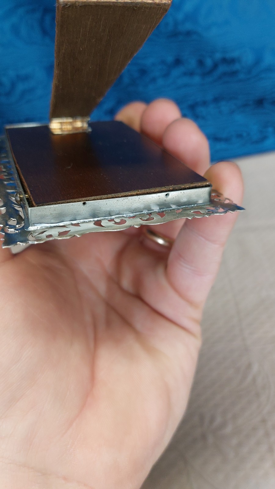 Antique Perforated and Engraved Silver Photo Frame With Ground Glass 