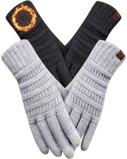 REACH STAR 2 Pairs Winter Gloves for Women, Touch One Size, Black light Grey