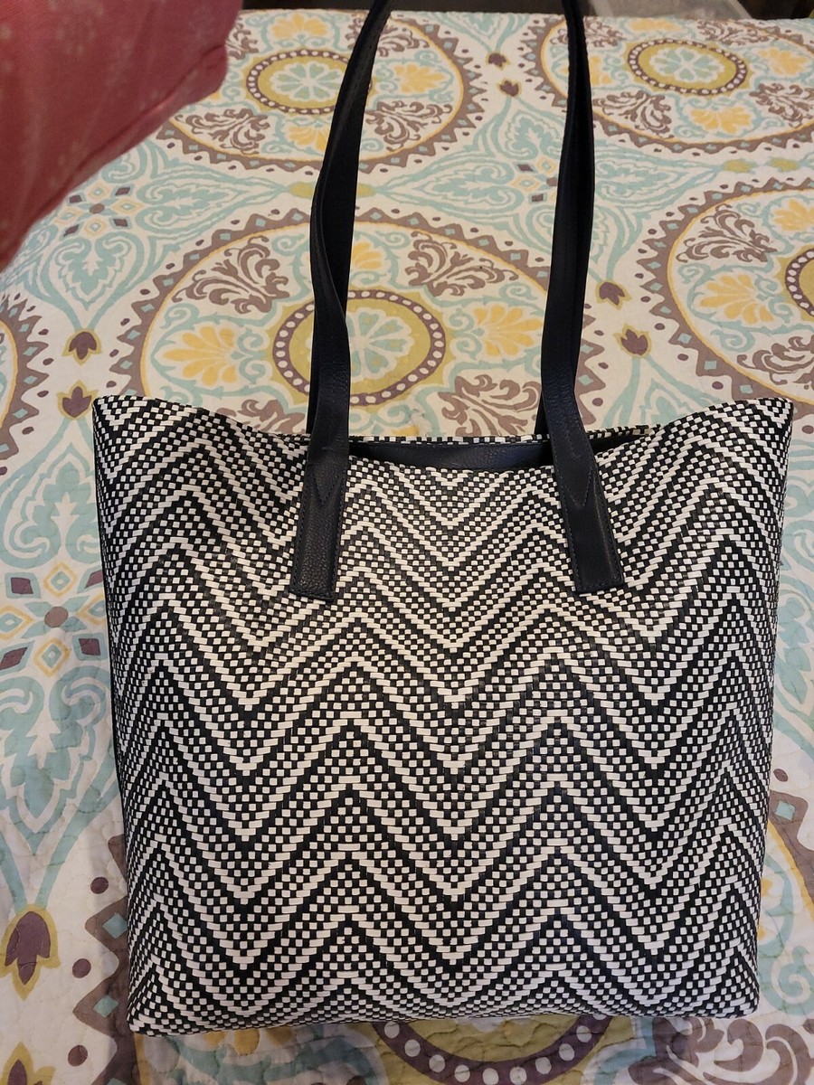 NWT Michael Kors Junie Chevron Woven Leather Large Tote Navy 