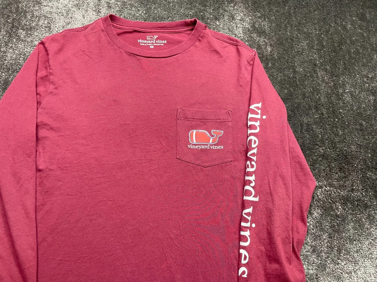 Men Vineyard Vines Football Long Sleeve Crew Neck T Shirt Size XS Solid Maroon