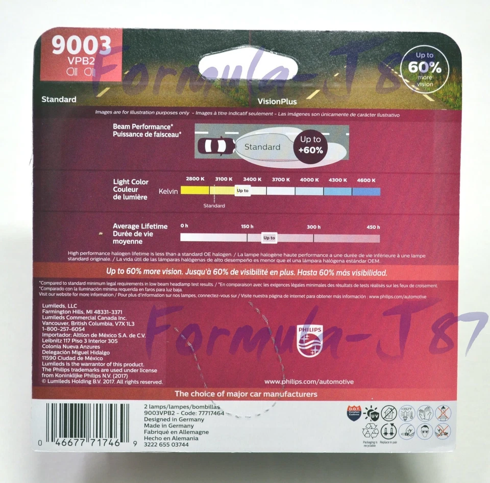 Philips VIsion Plus 60% 9003 H4 60/55W Two Bulbs Head Light Replace Lamp Stock - Image 3 of 4