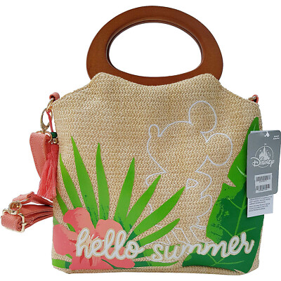 Disney Store Tropical Hideaway Tote Bag Mickey Mouse Hello Summer Raffia Style