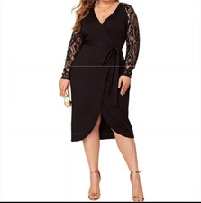 New Lace long Sleeves Womens Black Wrap Dress - size 1X