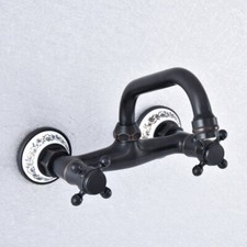 Oil Rubbed Brass Wall Mount Double Handle Kitchen Sink Faucet Swivel Taps 2sf728