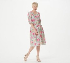 StyleList by Micaela Regular Button Front Dress Smocking Detail 1X Watercolor