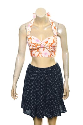 Pia Tjelta Floral printed Top S 6 Women Casual Halter Neck Crop Blouse NEW 40537