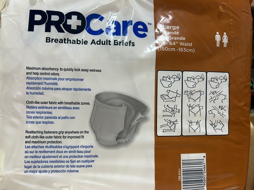 ProCare Breathable Adult Briefs X Large 59" To 64" Heavy Absorption 15 Pack