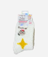NEW THE CREME SHOP PUSHEEN SOLE SOFT INFUSED SOCKS ALOE LAVENDER WHITE STARS NEW