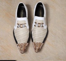 Men's Metal Pointed Toe Rhinestone Leather Business Slip On Dress Loafers Shoes