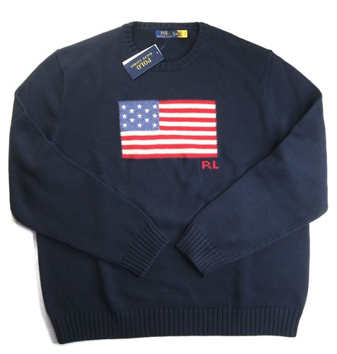 USA Flag Knit Cotton Pullover Sweater 