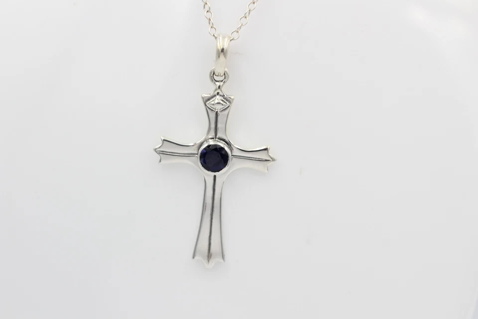 0,36 Carati Iolite Croce Ciondolo 925 Argento Collana Smeraldo Lapislazzuli - Immagine 2 di 4