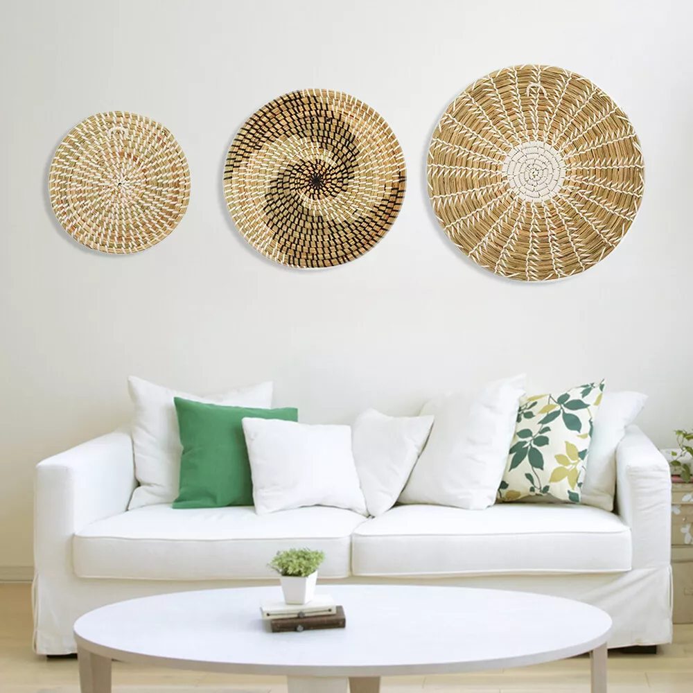 Boho Woven Wall Basket Seagrass Ornaments Handmade Art Wall Decor