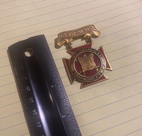 1910 MEDAL BADGE - KNIGHTS TEMPLAR Semi Centennial, NEW JERSEY COMMANDERY ENAMEL