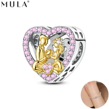 MULA 925 Sterling Silver Propose Love DIY Charm Pink AAA CZ For Women Bracelet