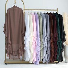 Muslim Women Hijab Long Scarf Dubai Abaya 2Layers Ruffles Khimar Chiffon Ramadan
