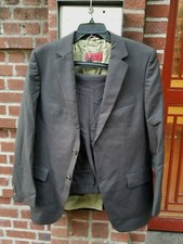 Hugo Boss Men's 42R Aamon Red Label Brown Gray Striped 2Button Suit Pants W32