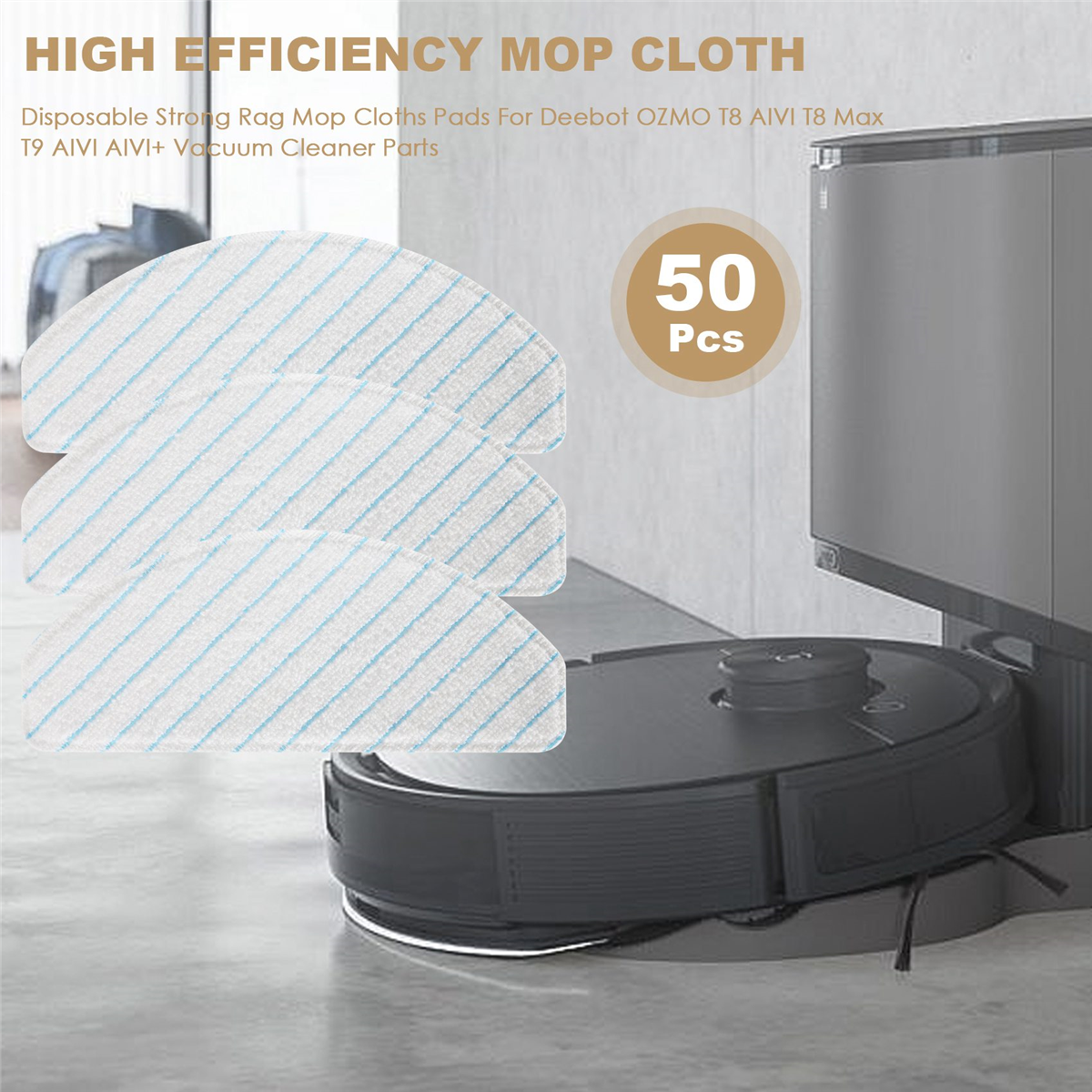 50Pcs Disposable Strong Rag Mop Cloths Pads for Deebot OZMO T8 T8