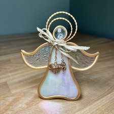 VTG Angel Christmas Ornament Stained Glass Grandma Gold Iridescent Suncatcher