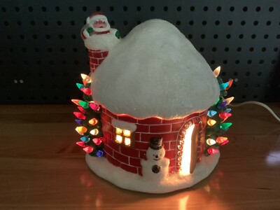Vtg Lighted Ceramic Christmas Snow House Igloo Santa W Vtg Lighted Ceramic Christmas Snow House Igloo Santa W