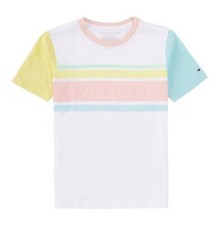 Tommy Hilfiger Little Boys WHITE Pastel Lines Short Sleeve LOGO T-shirt 4T BNWT