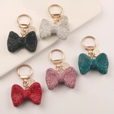Sparkly Bow Rhinestone Crystal Car Keychain Metel Buckle Handbag Pendant Keyring