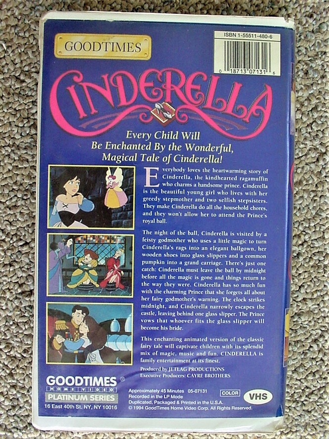 CINDERELLA VHS, 1994 GOODTIMES PLATINUM SERIES VERSION, VERY