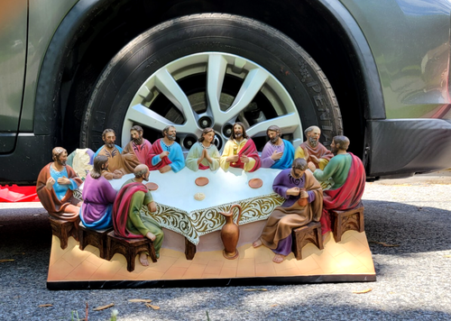 Vintage 3-D LARGE Jesus The Last Supper Statue Wall Plaque / Standing Figurine