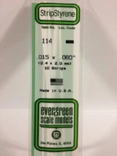 Evergreen # 114 Styrene Strip .015" Thick - 14" Long; pkg(10) x .080"A Scale MIB