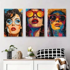 3pcs Women with Fashion Glasses  WG   Wall Art Canvas Framed 50x70cm