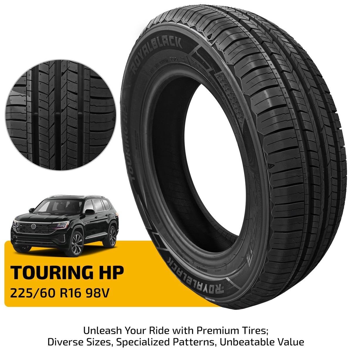 225/60 R16 98V Touring HP tire - Premium High Perf, 98V, 7.9mm