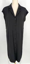 All Row womens size M Black Collared Button down Front Midi Dress Short Sleeve