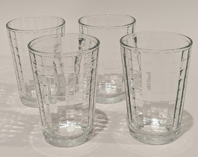 Set/4 CIRCLEWARE Windowpane Block Optic Grid Clear Juice Glass Tumbler, 7 oz 4''T