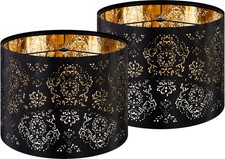 GO SO Black Lamp Shades Set of 2 Drum 13T 13B X 10in LIGHT Dot Gold Inner