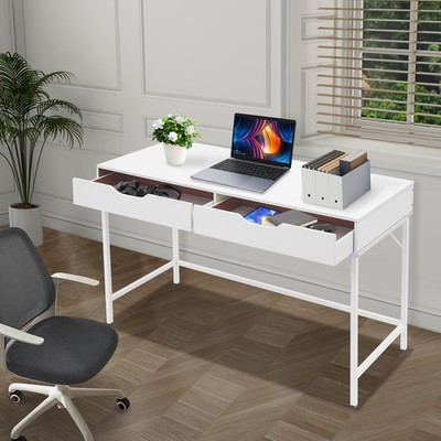 2 Drawer Office Desk Computer Table Makeup Desk 47'' White w/ Storage Drawers