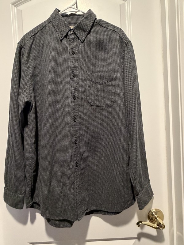 L.L. Bean Men's Flannel L Black Grey Houndstooth Button Down Shirt