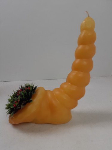 Grande candela vintage in cera di Cornucopia con corona di bacche di agrifoglio 9,5" RARA anni 60-70 - Foto 5 di 13